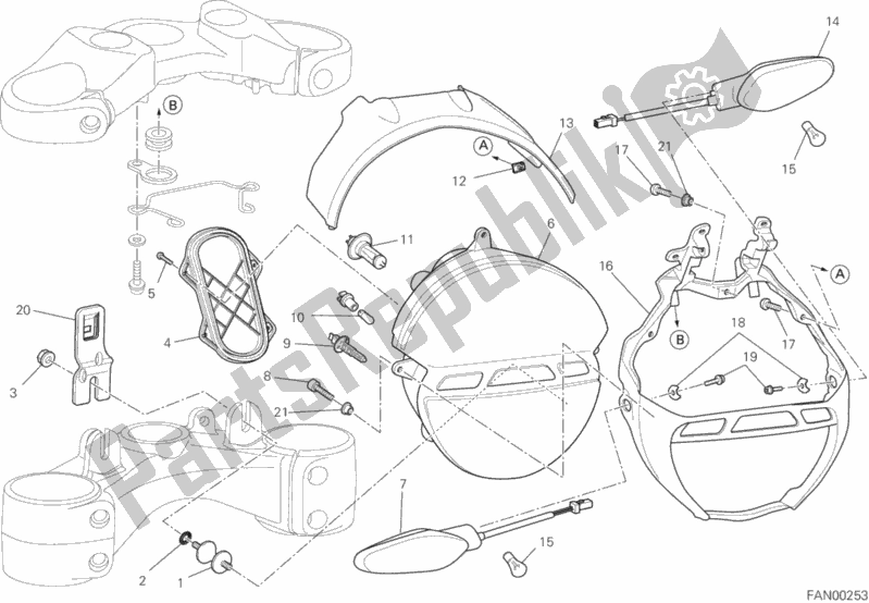 All parts for the Headlight of the Ducati Monster 659 Australia 2013
